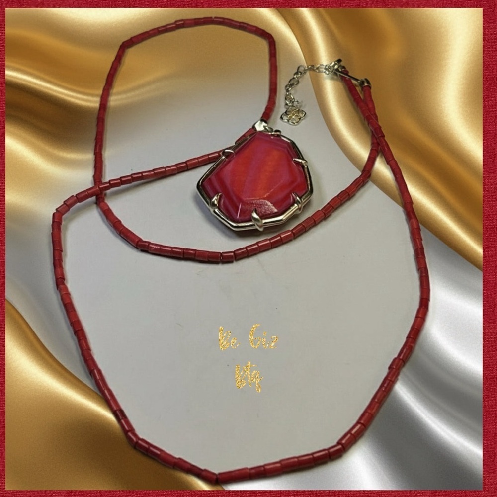 Authentic Kendra Scott Beatrix Necklace and Dunn Red Coral Earrings Set - Picture 9 of 11